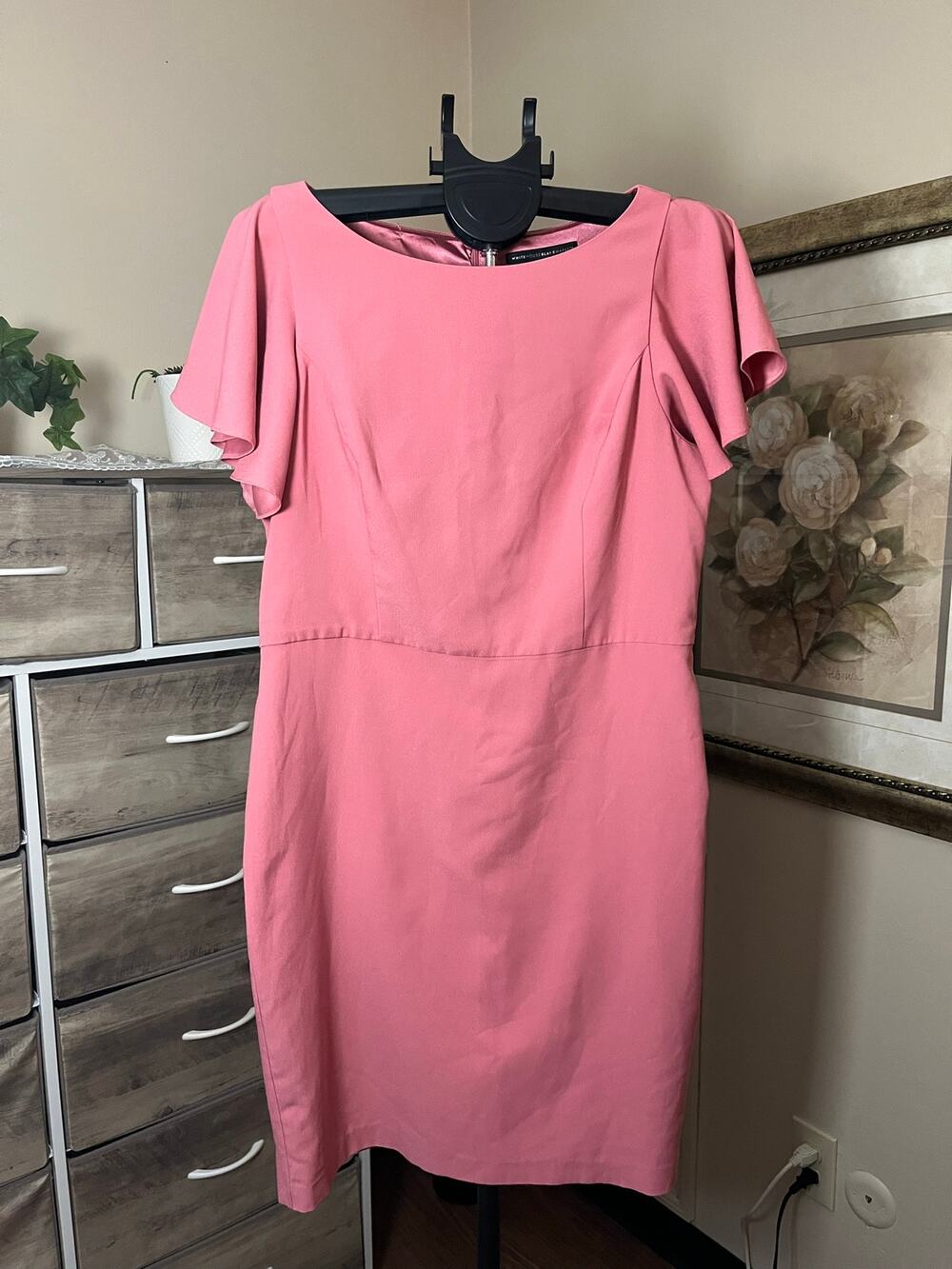 White House Black Market Dress Size 14 Pink Flutter Sleeve Sheath Career